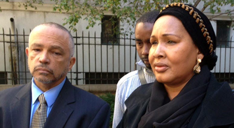 Hawa Bah, with her attorney Randolph McLaughlin, speaks at a press conference announcing a lawsuit against New York City for the deadly police shooting of her son, Sept. 23, 2013. Hawa Bah